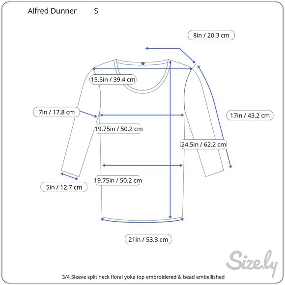 Alfred Dunner 3/4 Sleeve Split Neck Floral Yoke Embroidered Beaded Top Sm - Picture 7 of 7